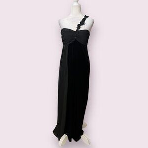 Nightway Black Velvet One Shoulder Dress Size 10 Beaded Formal Evening Gown